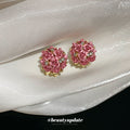 Pink Rose Cluster Stud Earrings with Crystal Accents view 3