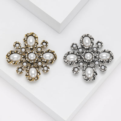 Pearl Cross Brooch front view on white background
