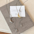 Textured Crescent Moon Pendant Lariat Necklaces in Gold or Silver view 2
