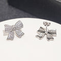 Silver Full Pavé CZ Bow Stud Earrings Pair Clear Stones view 3