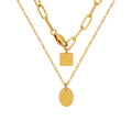 Oval Disc Square Paperclip Layered Necklace Gold Steel view 5
