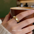Gold Tone White Cabochon And Open Oval Adjustable Band Ring view 2
