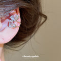 Double Heart Crystal Single Ear Clips with Polished Metal Tone Details view 3