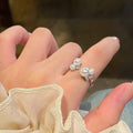 Adjustable Open Pearl Cluster Ring Clear Accents Two Colors view 4