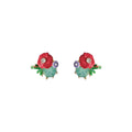 Red Enamel Morning Glory Green Crystal Flower Stud Pair view 5