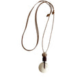 Brown Cord White Bi Disc Pendant Necklace Wood Lotus Bead view 5