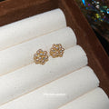 Gold Tone Floral Cluster Stud Earrings with Peach Pearl Beads view 4