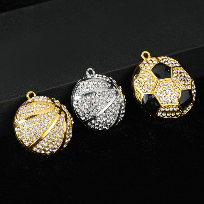 Rhinestone Basketball Soccer Ball Charm Pendant Silver And Gold Tone