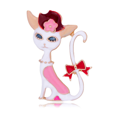 Front product view of the pink and white cat brooch