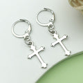 Silver-Tone Cross Dangle Earrings with Hinged Clasps view 4