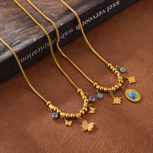 Gold Snake Chain Bead Necklaces Butterfly Star Turquoise