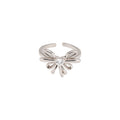 Silver Open Bow Ring With Heart Clear Crystal Center view 5