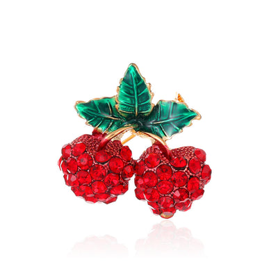 Front product view of the cherry brooch pin in red and green