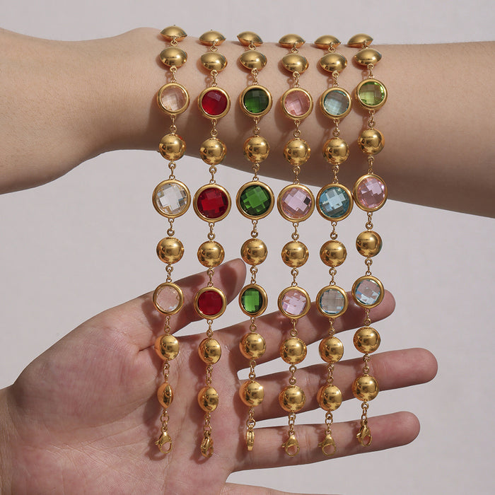 Gold Bead Czech Glass Station Bracelet Round Links