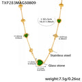 Heart Glass Stone Station Necklace Stainless Steel Color Mix view 12