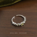 Silver Tone Olive Green Center And Clear Stone Open Ring view 4