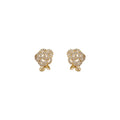 Gold Openwork Camellia Pave Crystal Leaf Stud Earrings view 5