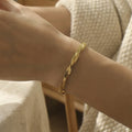 Twisted Herringbone Snake Chain Gold Bracelet 17cm view 1