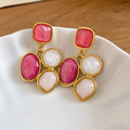 Pink White and Champagne Resin Geometric Drop Earrings view 6