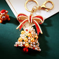 Pearl Christmas Tree Keychains With Red or Green Enamel Bows view 2