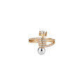 Gold Open Geometric Pearl And Pave Clear Stone Ring view 5
