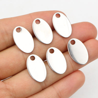 Polished Stainless Steel Oval Tag Pendants with Top Holes — grouped product view
