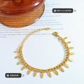 Gold Silver Curb Chain Bracelet with Dangling Oval Leaf Charms view 2