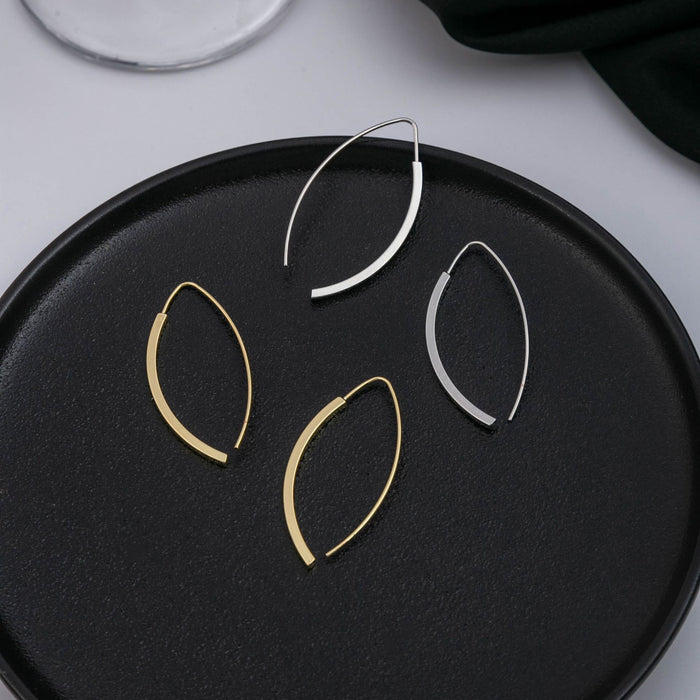 Minimal Leaf Wire Hoop Earrings Gold Silver Geometric Pair