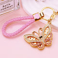 Jeweled Butterfly Keychain with Pink Wings and Gold Tone Hardware view 4