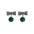 Silver Crystal Bow Drop Earrings Large Round Rivoli Stone view 5