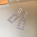 Silver Tone Crystal Open Rectangle Drop Earrings Jewelry view 6