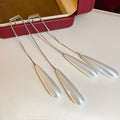 Silver Tone Pearl Teardrop Threader Earrings with Polished Metal Details view 6