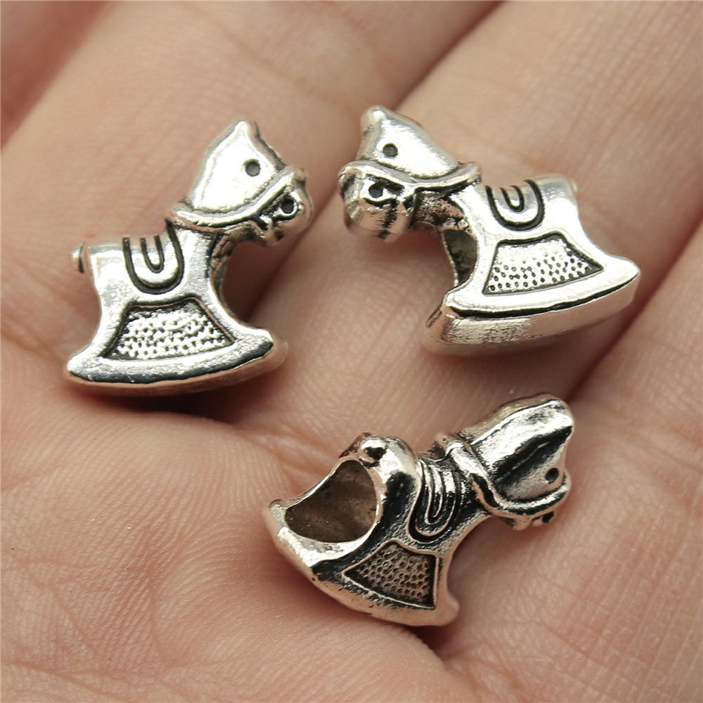 16x15x6mm 2.9g Antique Silver Zinc Alloy Rocking Horse Large Hole Beads for DIY Bracelet Jewelry Making