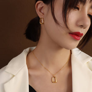 Geometric Open Square Pendant Necklace Gold Or Steel