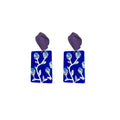 Blue Painted Geometric Floral Statement Drop Earrings view 5