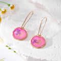Round Gold Frame Pressed Flower Drop Earrings 8 Styles view 2