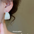Silver Tone White Textured Shell Hoop Earrings Fashion Jewelry view 3