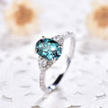 Blue-Green Oval Solitaire Three-Stone Ring In Silver Tone view 2