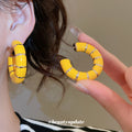 Striped Enamel C Hoop Earrings with Distinctive Textured Details view 4
