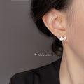 Gold Tone Pearlescent Wing Butterfly Clear Stone Stud Earrings view 2