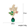 Gold Green Crystal Leaf Brooch Teardrop Pendant Floral Pin view 5