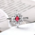 Silver Red Oval CZ Floral Cluster Marquise Accent Ring view 4