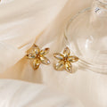 Marquise Rhinestone Flower Petal Stud Earrings Gold Clear view 2