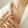 Heart Shell Necklace Bracelet Stud Earrings Gold Steel view 1