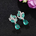 Silver Tone Aqua Teal Leaf Pear Drop Stud Earrings view 3