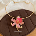Gold Tone Collar Necklace With Pink Flower Pendant view 4