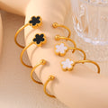 Gold Open Clover Bangle White Seashell Or Black Acrylic view 4