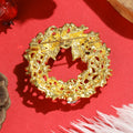 Christmas Wreath Brooch With Red Bow Green Leaves and Crystals view 3