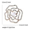 Open Crystal Camellia Brooch in Gold and Silver Tones view 6