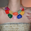 Chunky Acrylic Bead Statement Necklace Gold Chain Seven Colors view 2